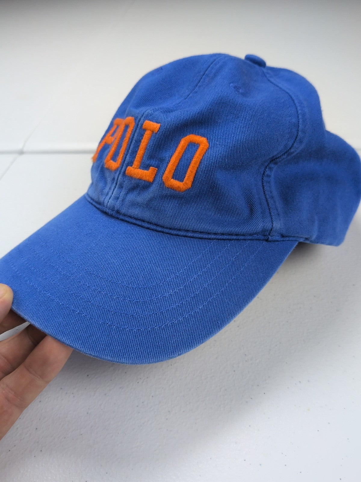 Vintage Polo Sport Ralph Lauren Spell Out Cap Hat Mens Adjustable Blue Orange