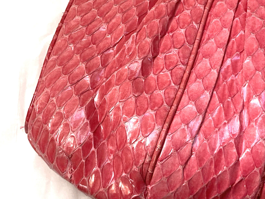 Judith Leiber Clutch Snakeskin RASPBERRY PINK Evening Bag Shoulder Vintage 1980s