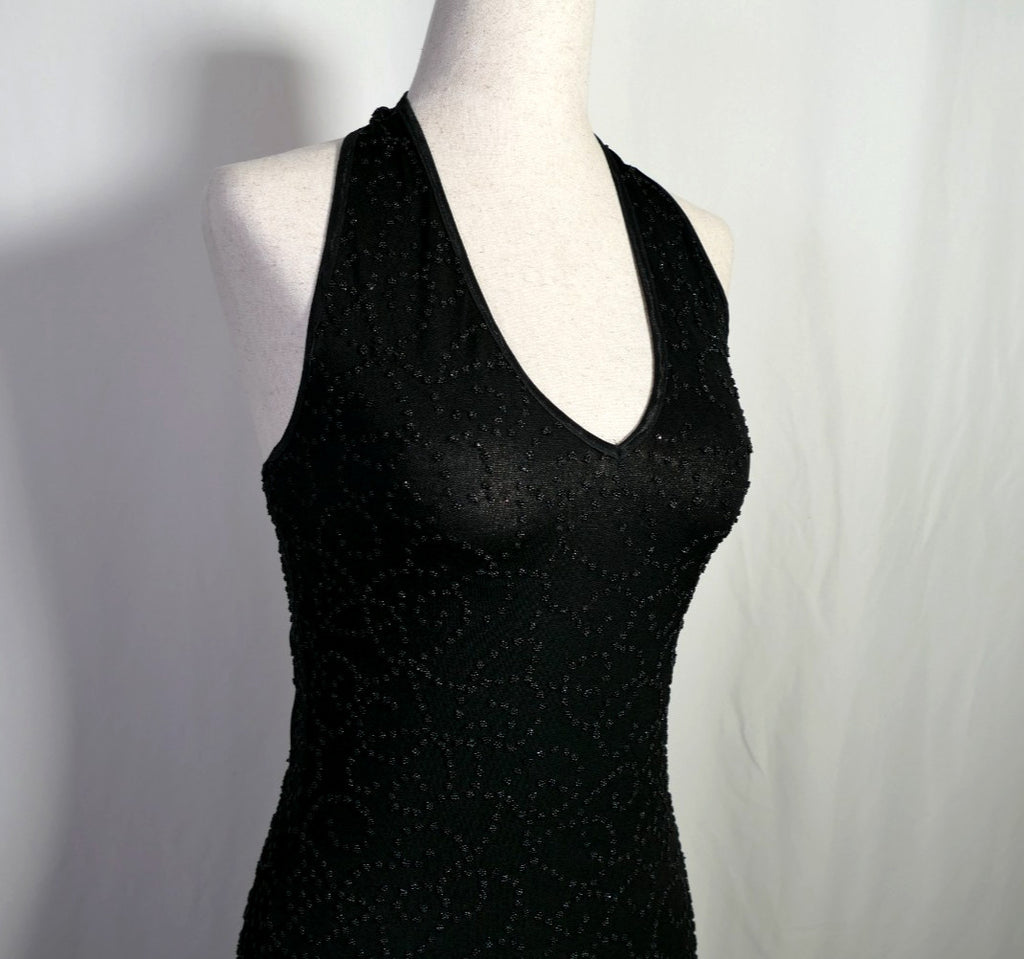 Vintage Cache Beaded Halter Maxi Dress