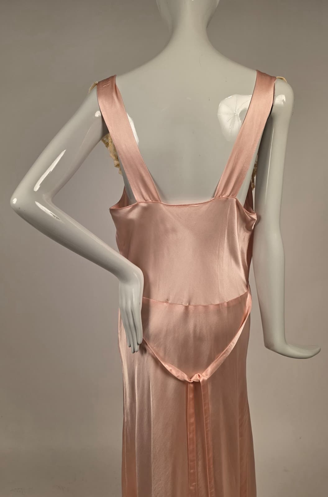 1930s Pink Satin Slip Dress with Ivory Ruffle Lace Top