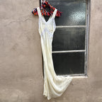 Vintage 1930s Pale Yellow Buttercup Dress Lace Bias Cut Art Deco Slip Gown Maxi