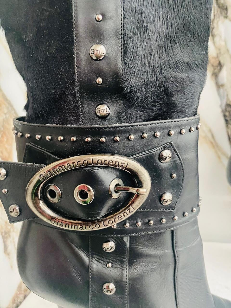 Gianmarco Lorenzi Women Boots  High Heels Black leather Italian Boots Size 38