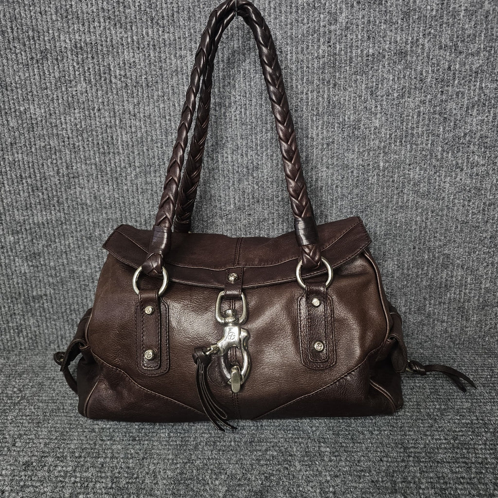 Francesco Biasia Braided Leather Shoulder Bag Brown