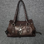 Francesco Biasia Braided Leather Shoulder Bag Brown