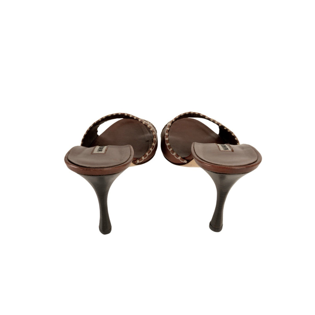 Manolo Blahnik Brown Leather Stitched Sandal Heels
