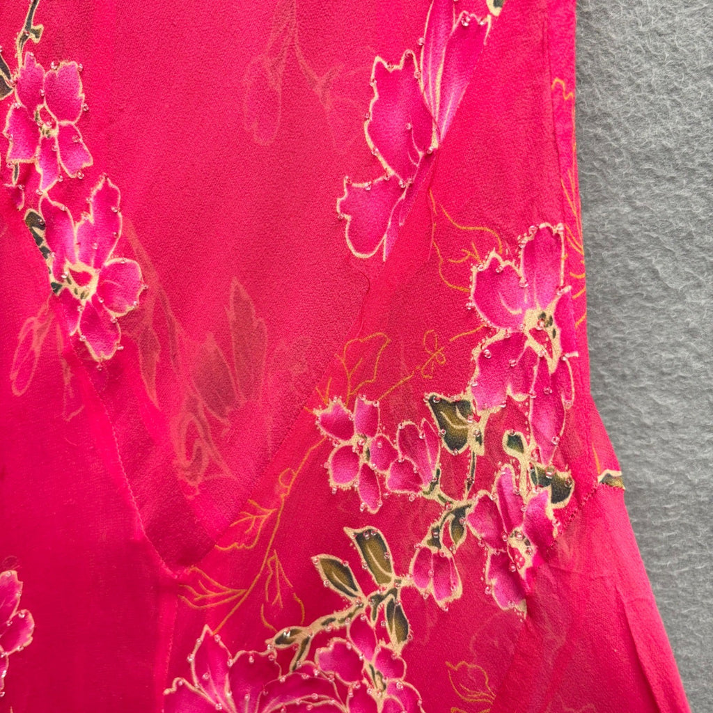 Vintage Pink Floral Beaded Cowl Neck Maxi Dress