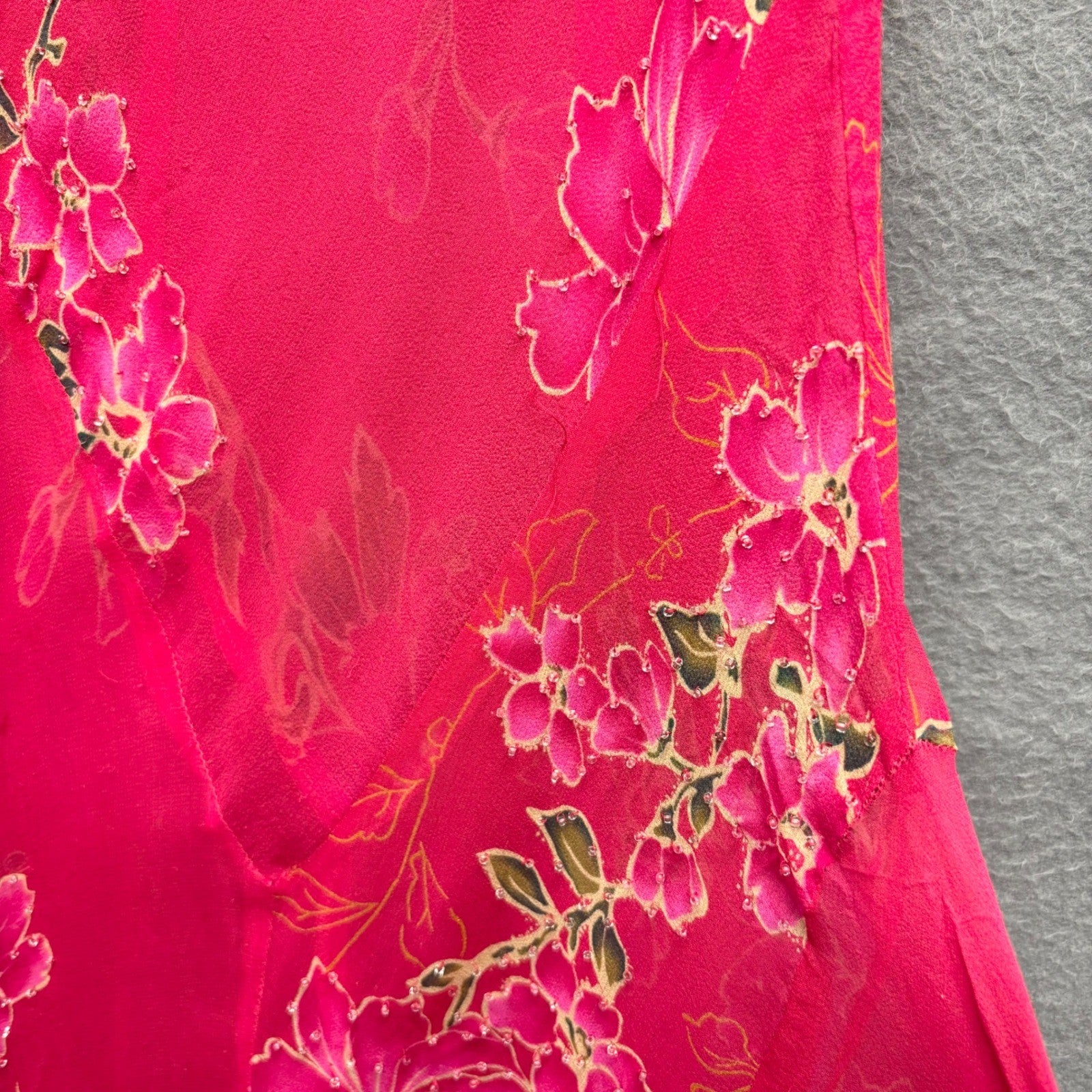 Vintage Pink Floral Beaded Cowl Neck Maxi Dress
