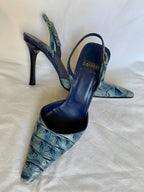 Casadei Blue Crocodile Embossed Leather Slingback Heel Size 6.5