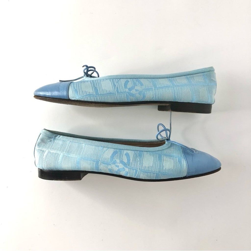 Chanel CC Logo Bow Cap Toe Ballerina Flats 38.5