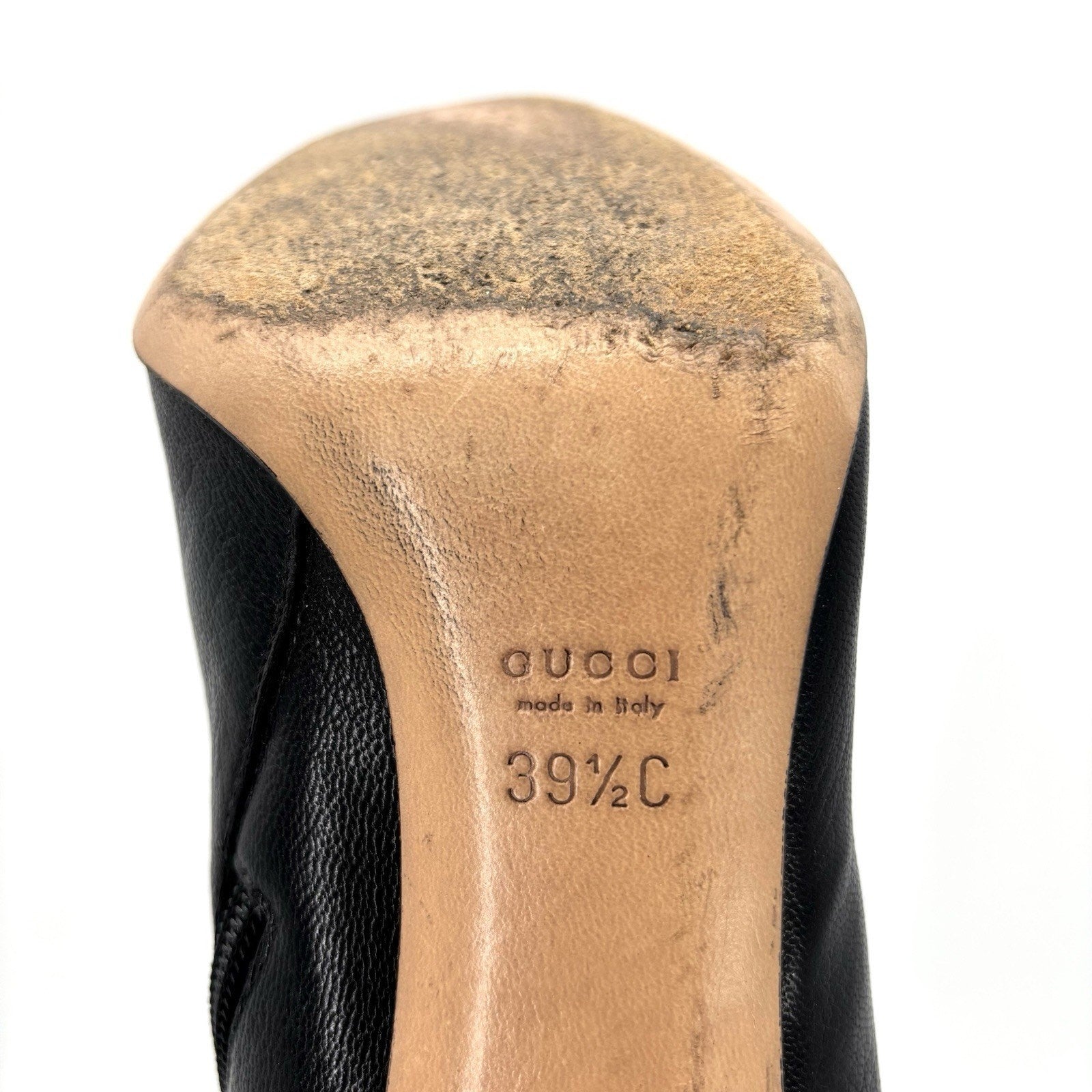 Vintage Gucci Horsebit Chain Harness Black Leather Ankle High Heeled Boots 39.5