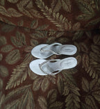 Vintage X-Appeal Zaza Metallic Silver Rhinestone Chain Kitten Heels