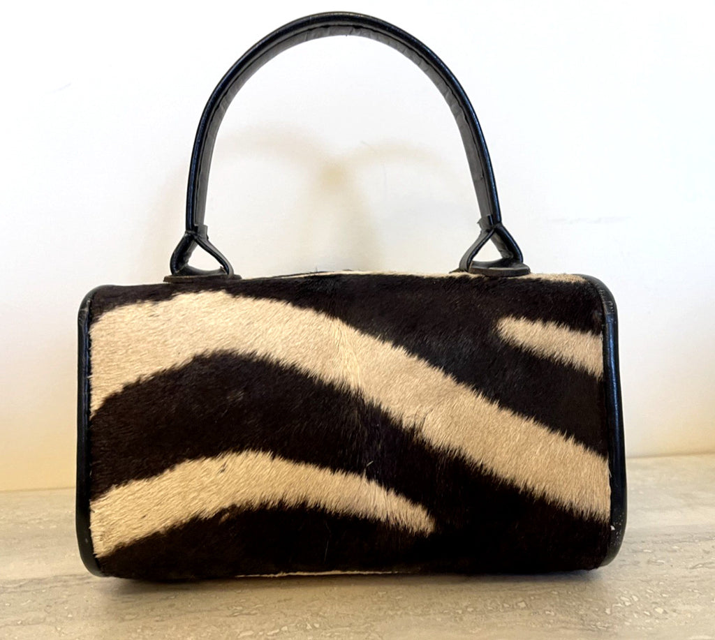 Vtg Calf Hair ZEBRA Print Nordstrom  1950s-60's HandBag Leather Black White Nice