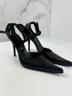 Vintage Casadei Black Leather Ankle Cuff Heels