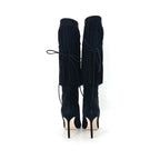 Manolo Blahnik 2015 Fringed Laceup Siouxi 105 Suede Knee High Heeled Boots 37.5