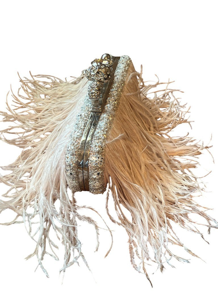 Alexander McQueen Vintage Pink Feather Knuckle Duster Skull Clutch