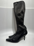 Vtg CHANEL BLACK LEATHER CC LOGO SOCK BOOTS 39