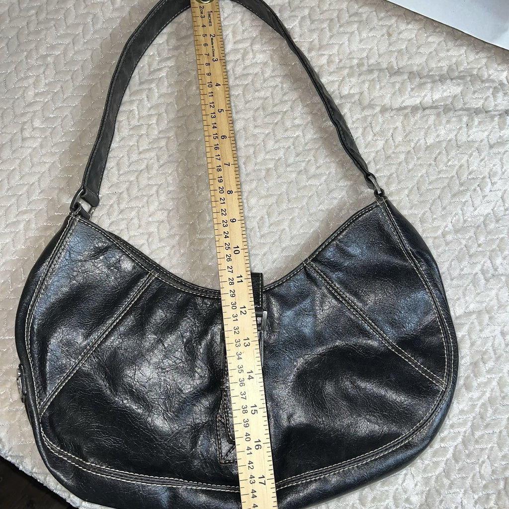 Vintage GUESS Black Baguette Shoulder Bag Y2K Buckle Faux Leather