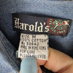 VTG Womens Denim Shirt Western Leather Lace Up Collar Pockets Long Sleeve M