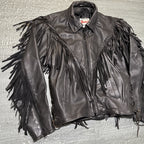 Vintage Route 66 Jacket Leather Fringe Front Zip Black Womens 12 Biker Rodeo