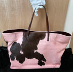 FENDI Vintage Tote Bag Pony Calf Hair Pink Brown Cow Print Leather Shoulder Rare