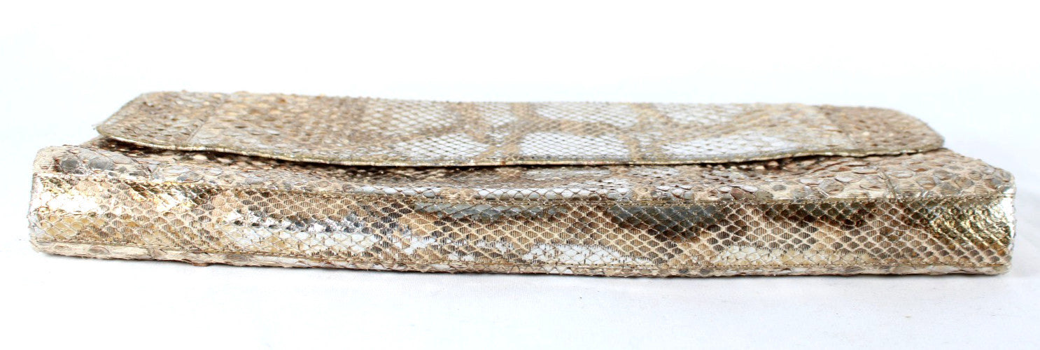 NANCY GONZALEZ Metallic Silver & Gold Python Skin Long Clutch Bag