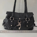 Francesco Biasia Large Black Leather Braided Shoulder Bag