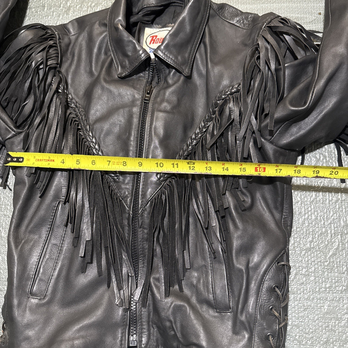 Vintage Route 66 Jacket Leather Fringe Front Zip Black Womens 12 Biker Rodeo