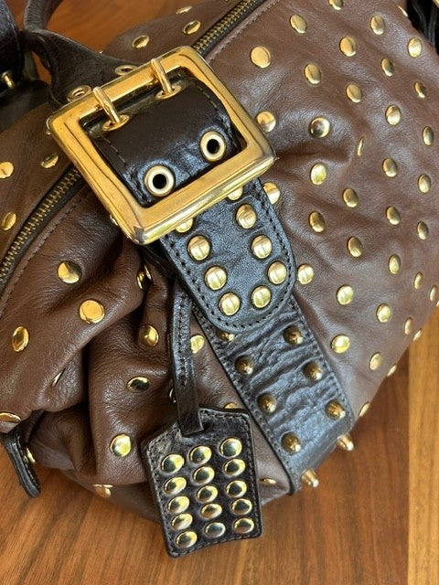 Be&D Studded Garbo Handbag Brown Lambskin
