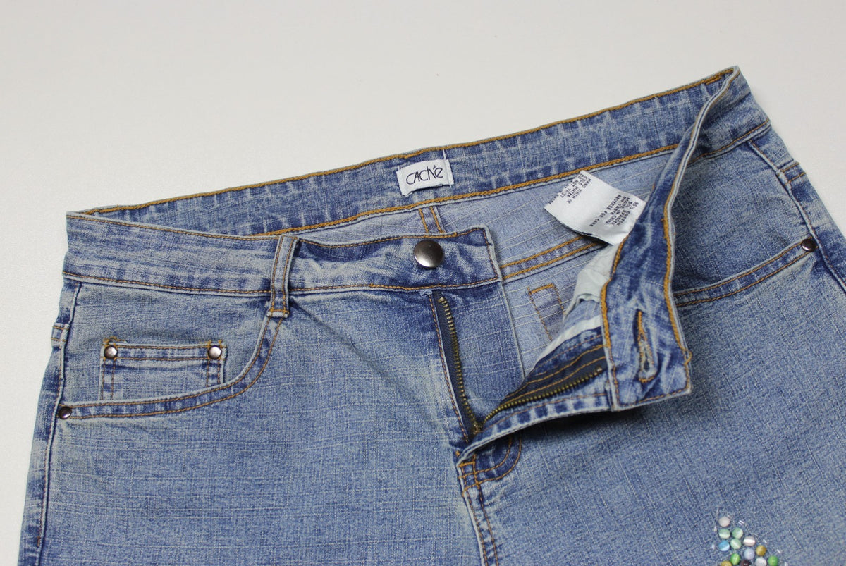 Cache Y2K Embellished Flared Denim Jeans Size 8