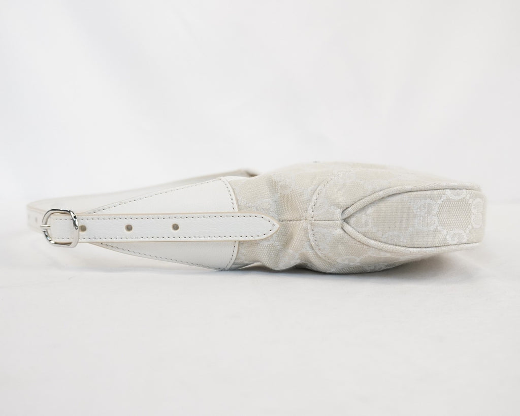 Gucci Jackie Slim Medium Shoulder Bag In Ivory GG Canvas W/ White Leather Trim