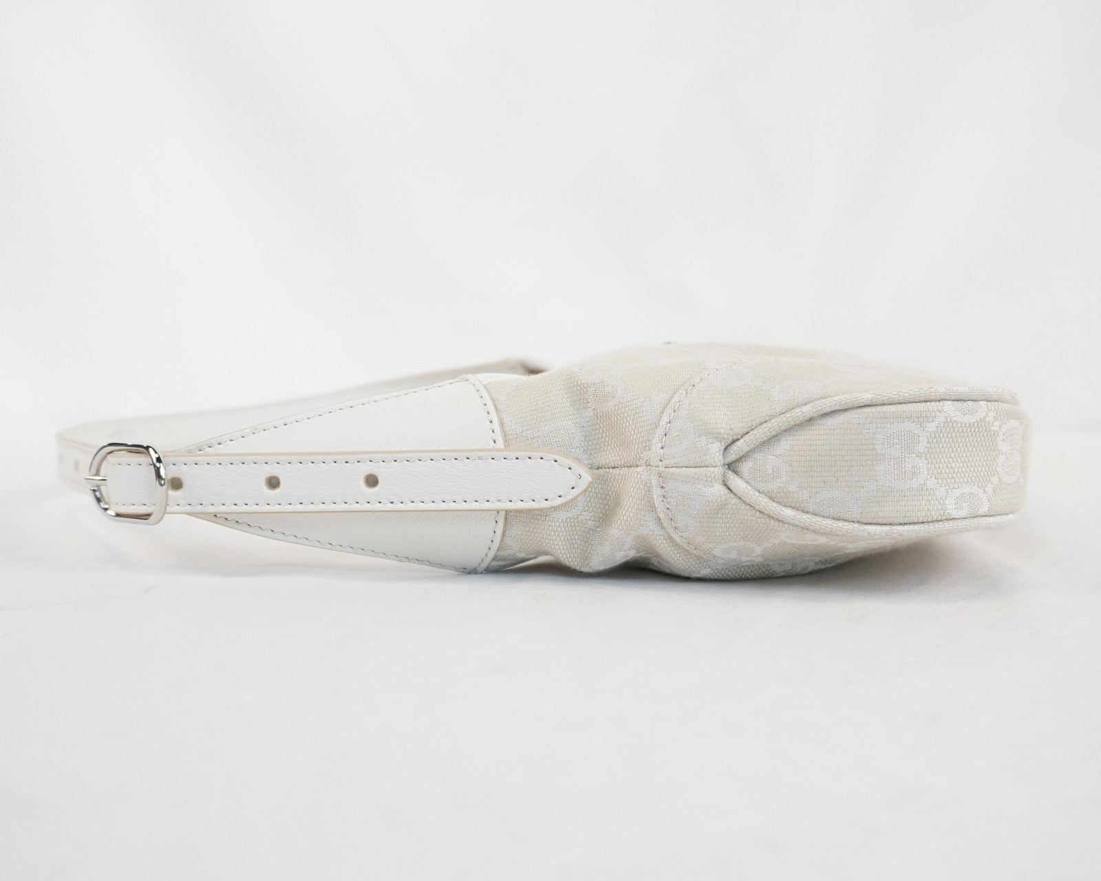 Gucci Jackie Slim Medium Shoulder Bag In Ivory GG Canvas W/ White Leather Trim