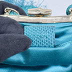 GUCCI Embroidered Teal Satin Hand Bag