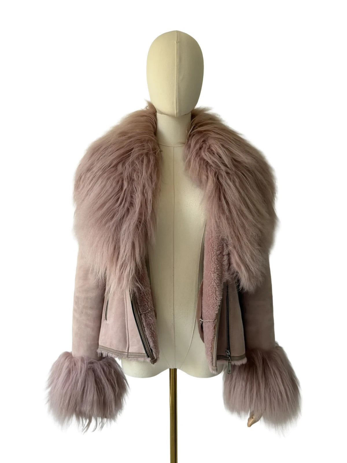 Vintage Sheepskin Shearling Leather Jacket Fur Trim Women's Size Small
