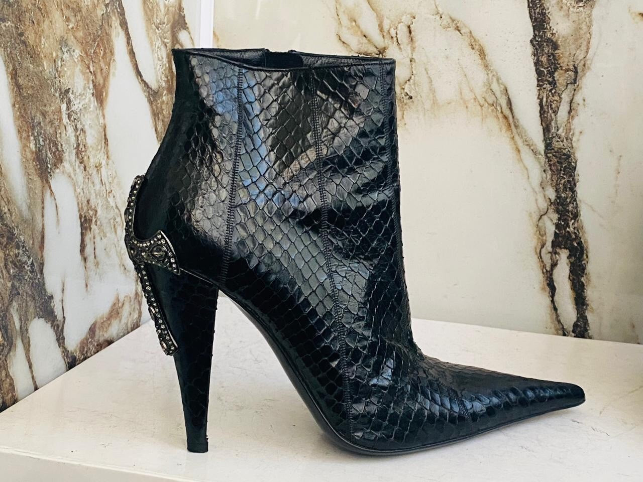 Gianmarco Lorenzi Best Women Boots  Premium Snake Leather High Heels Size 39