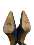 Dior Vintage Y2K Denim & Snakeskin Leather Lace Up Knee High Point Toe Boots