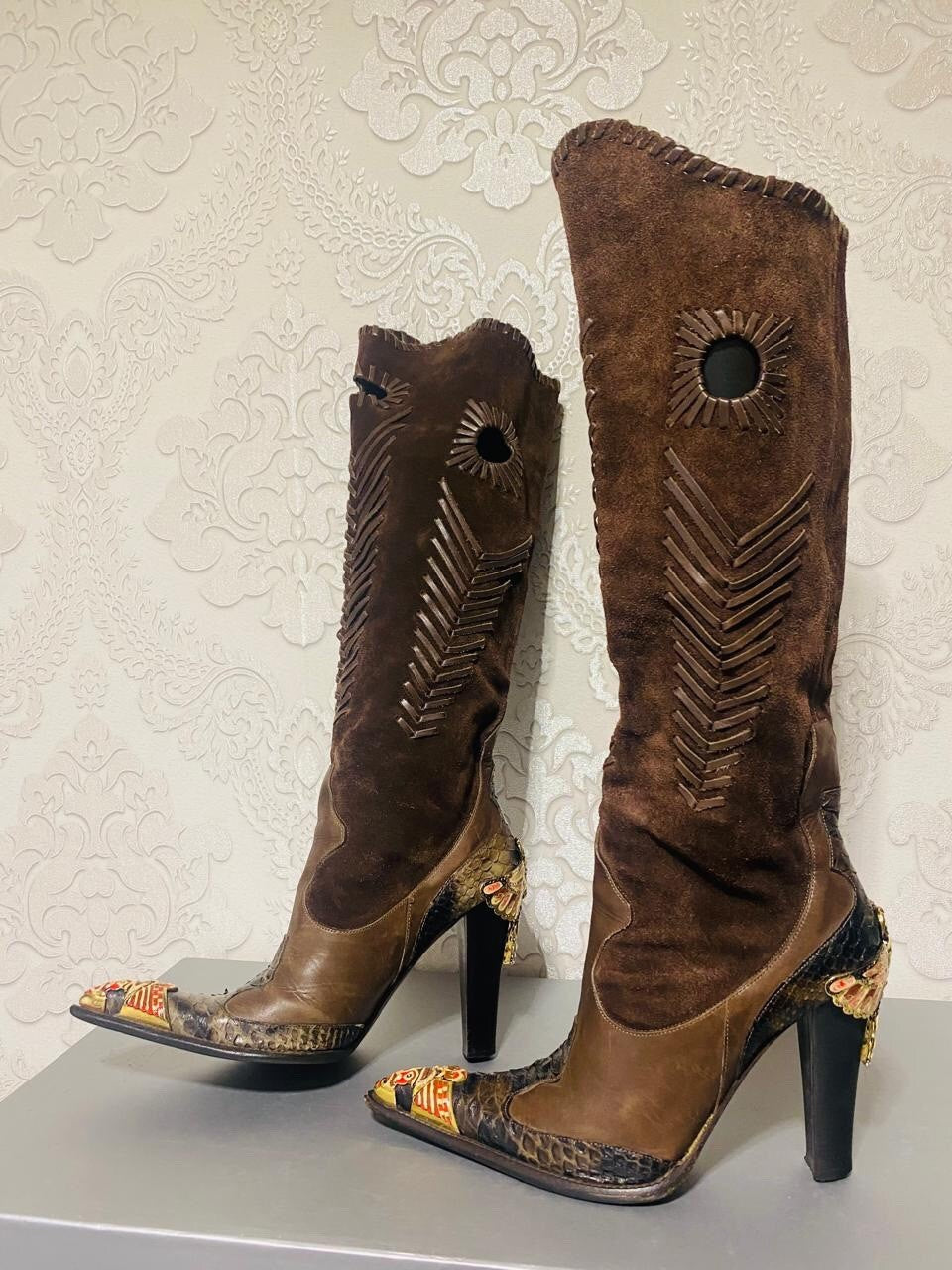 Gianmarco Lorenzi Limited Cowboy Women Boots Very Sexy Heels Size 37