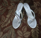 Vintage X-Appeal Zaza Metallic Silver Rhinestone Chain Kitten Heels