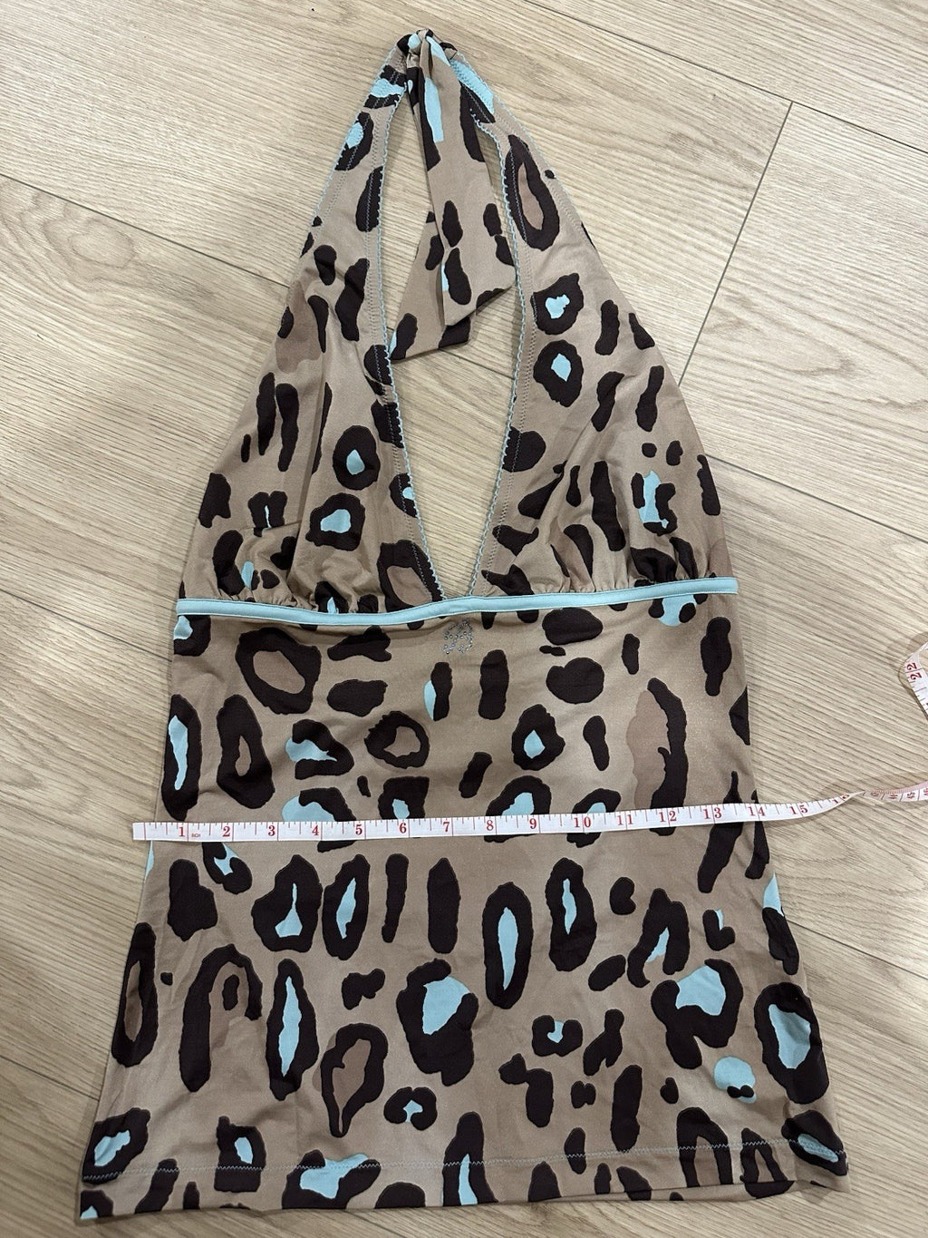 Blumarine Leopard Print Halter Top Turquoise Blue Large