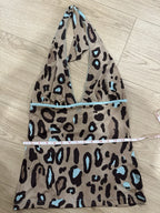 Blumarine Leopard Print Halter Top Turquoise Blue Large