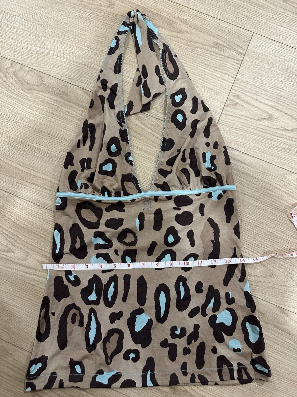 Blumarine Leopard Print Halter Top Turquoise Blue Large