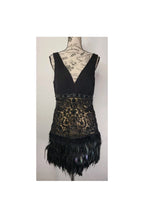 Vintage Sue Wong black mini dress with feather trim on the bottom. Never worn.