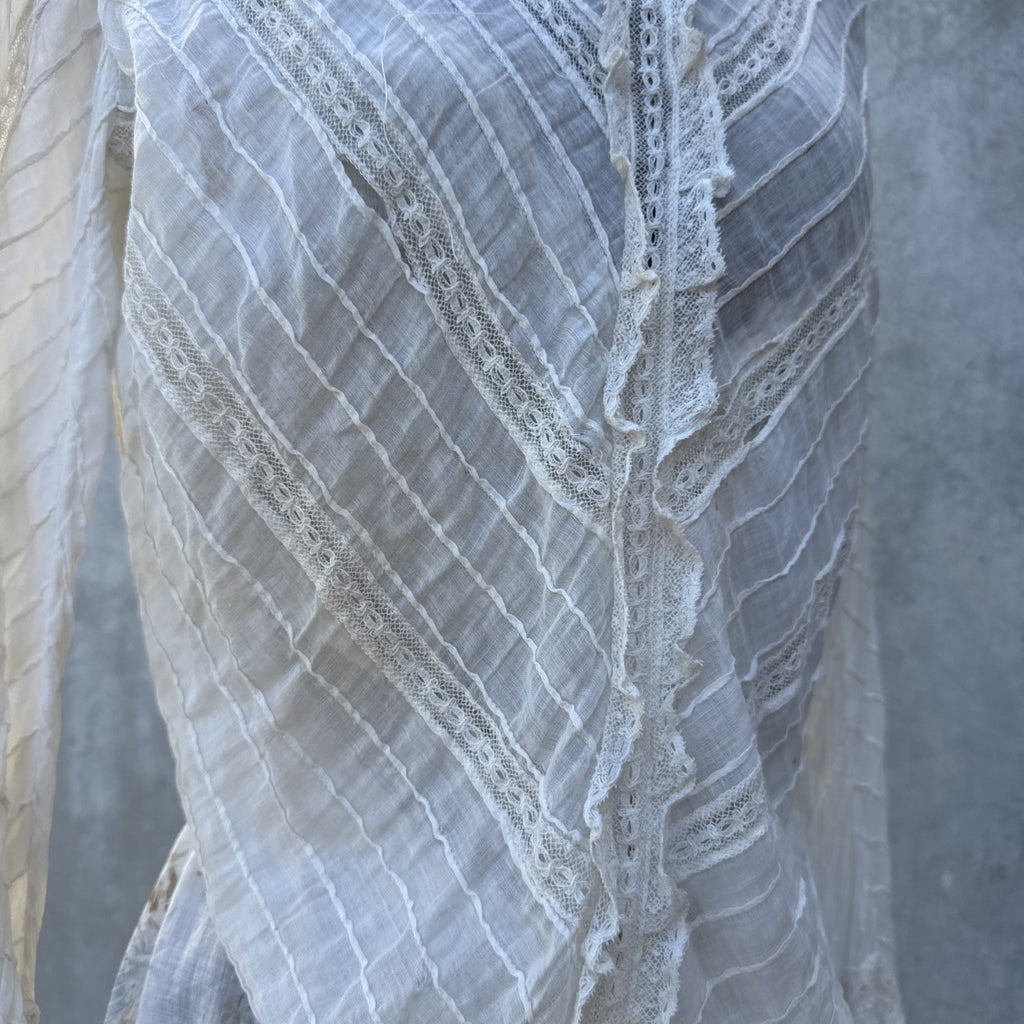 Antique Edwardian Bodice Bell Sleeve Pin Tucks Lace  Dress Blouse Top Vintage
