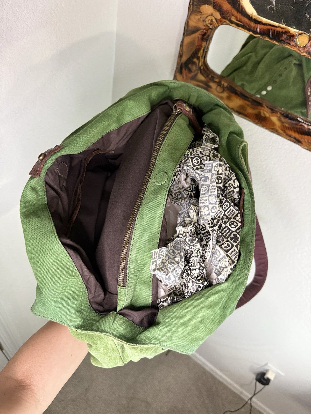 Lucky Brand Y2K Green Suede Studded Hobo Shoulder Bag
