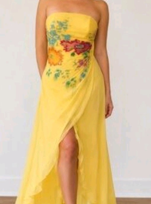 Vintage Cache Yellow Beaded Maxi Dress