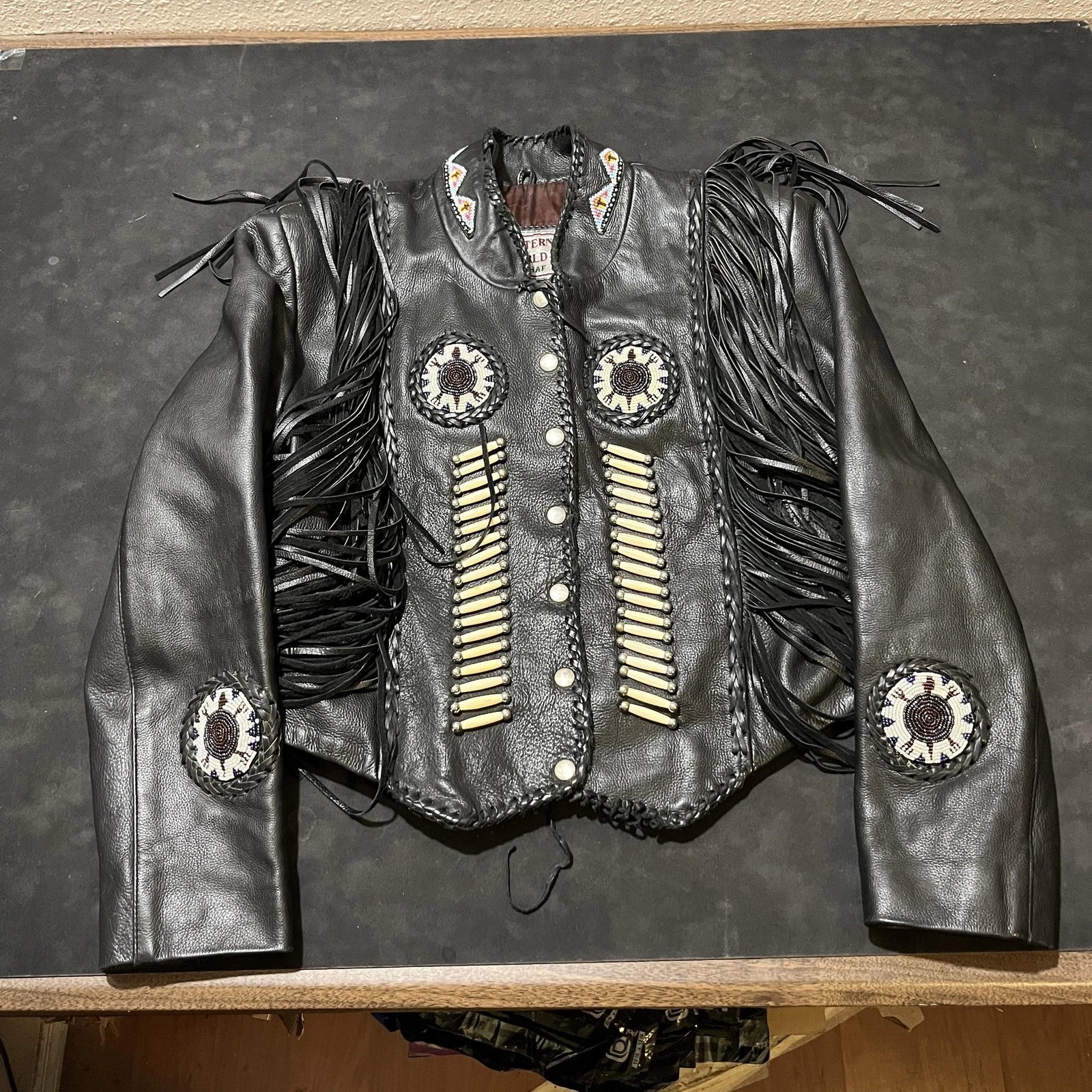 Western World Leather Fringe Beaded Jacket (M)
