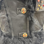 Vintage Black Gold Embellished Leather and Shearling Statement Jacket