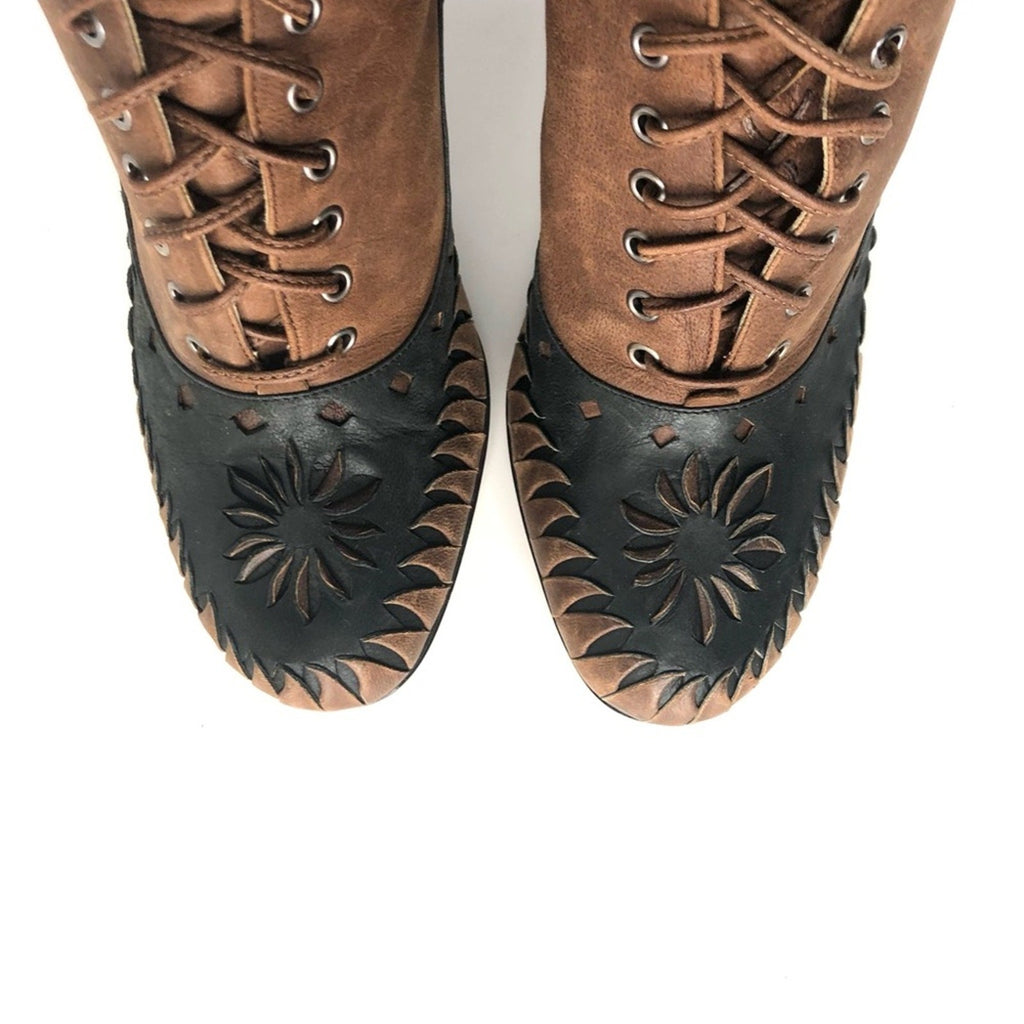 Dior Fall 2000 Galliano Vintage Floral Cutout Laceup Western Heeled Boots 37