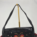 Francesco Biasia Vintage Black Leather Butterfly Embroidered Tassel Boho Bag