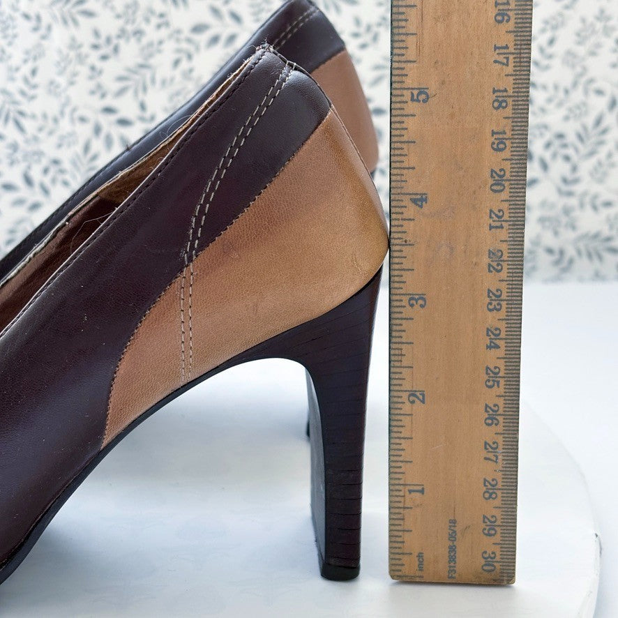 Luca Ferri Leather Pumps Brown Colorblock Square Toe Size 5.5