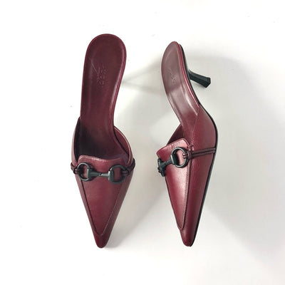 Gucci Vintage Horsebit Pointed-Toe Kitten Heel Mules
